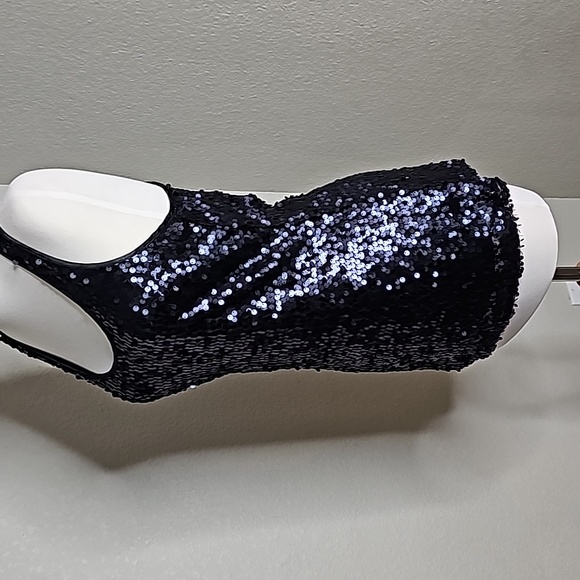 Black Paillettes Sequin Racerback Tank Top Size Small - Picture 3 of 7